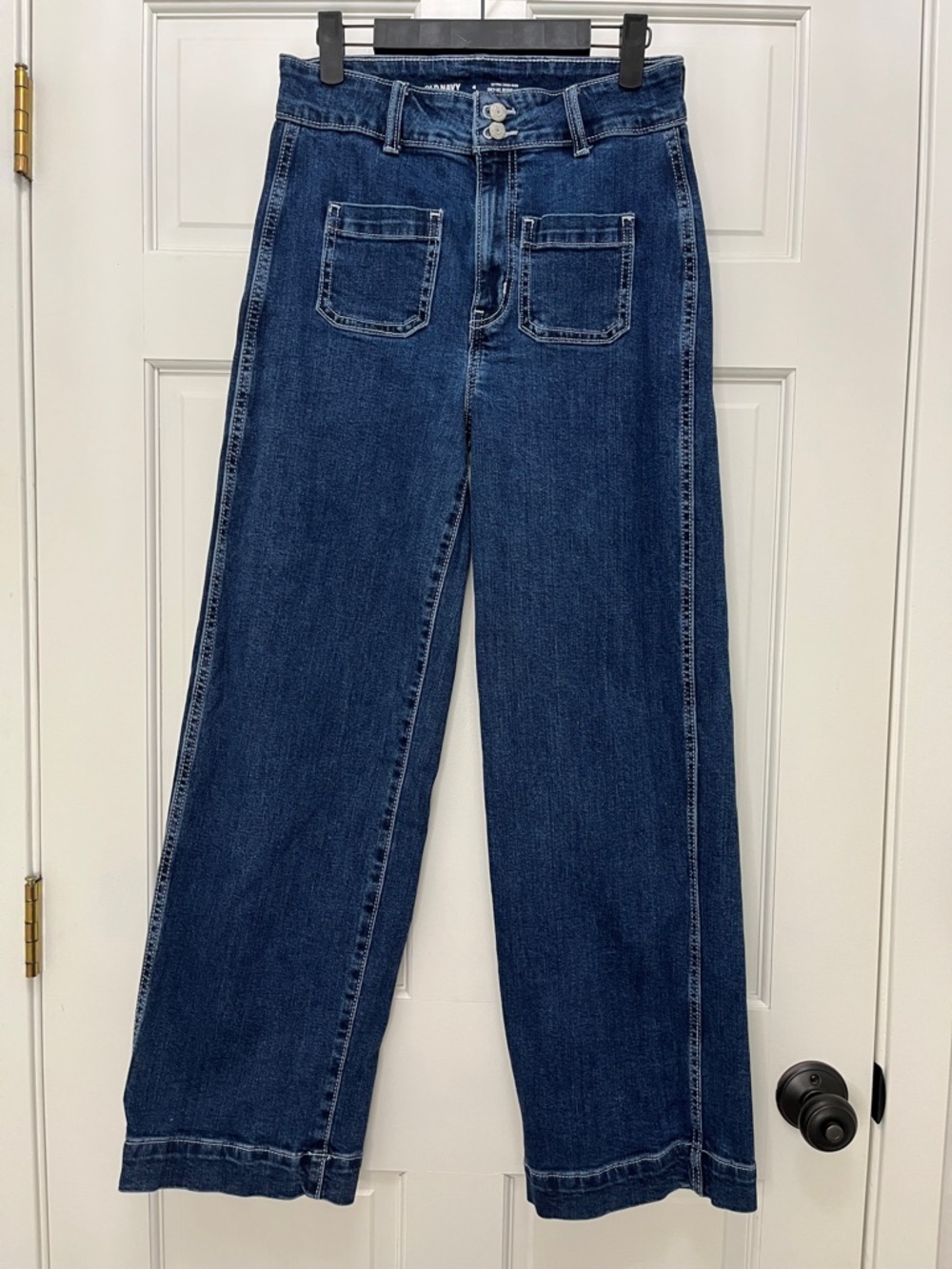 Old Navy Sky-Hi Wide Leg Patch Pocket Jeans Extra High Rise Dark Wash - Size 4